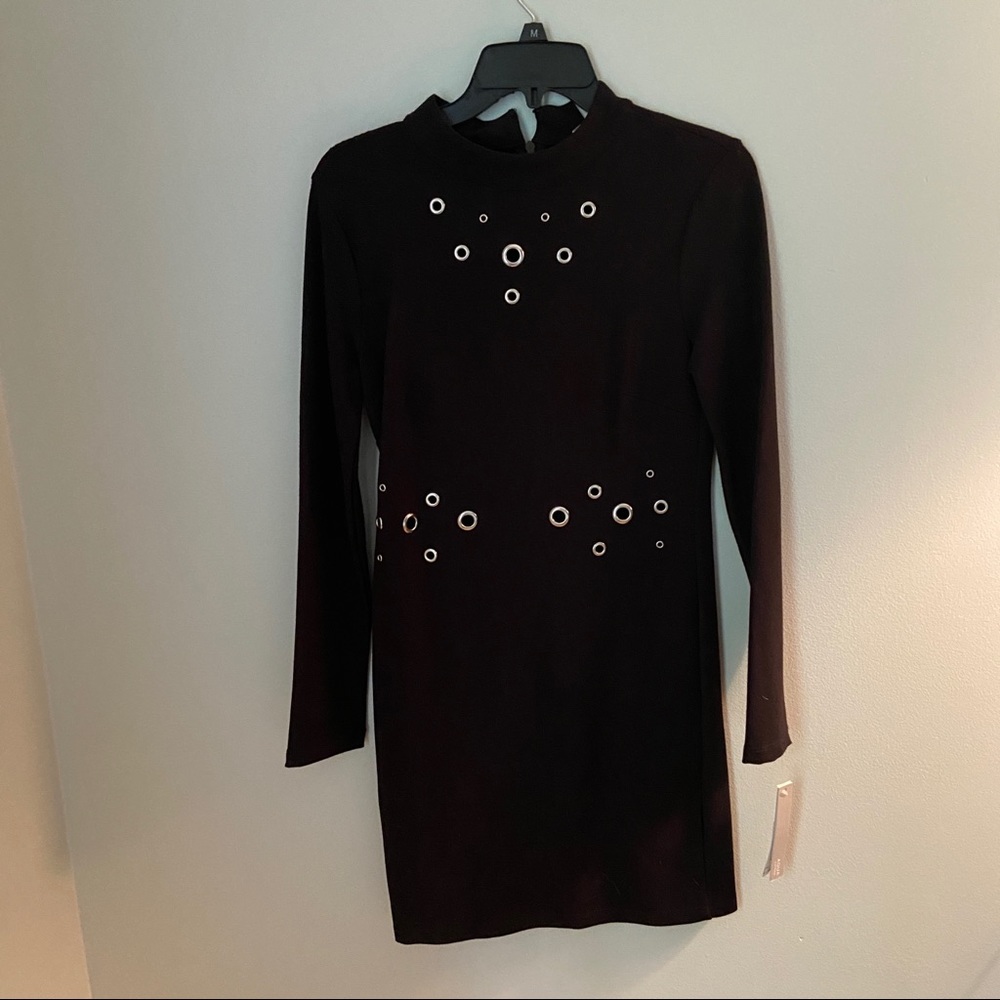 Aqua Black Long Sleeve Dress with Grommets